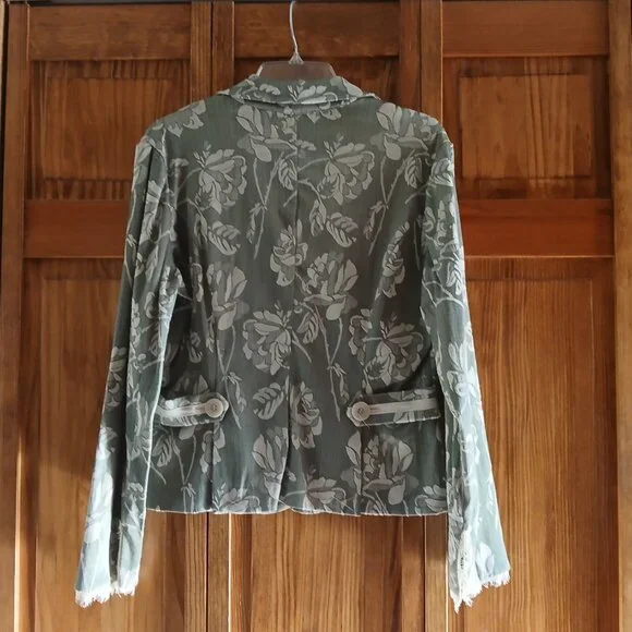 Bisou Bisou by Michele Bohbot  green embossed satin like blazer sz 12 woman's - Picture 3 of 4